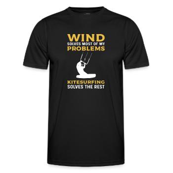 Le kitesurf résout le reste. Kitesurf - T-shirt sport Homme - noir - Devant - AI Model Male 178 dark (178cm)