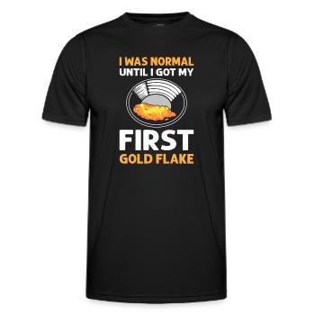 I have my first gold flake. Gold panning. - Men's Functional T-Shirt - black - Front - AI Model Male 178 dark (178cm)