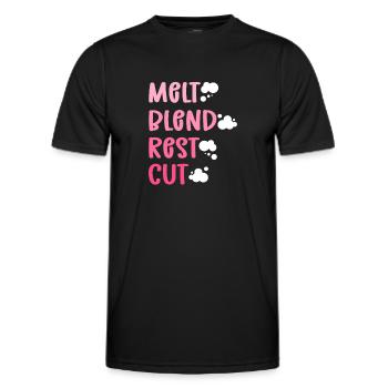 Melting mixture residual cut. Soap production - Men's Functional T-Shirt - black - Front - AI Model Male 178 dark (178cm)