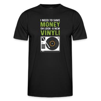 I need to save money. Oh, look, a new one - Men's Functional T-Shirt - black - Front - AI Model Male 178 dark (178cm)