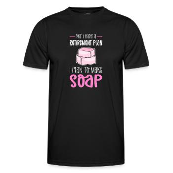 Fabricant de savon à la retraite. Fabricants de savon - T-shirt sport Homme - noir - Devant - AI Model Male 178 dark (178cm)