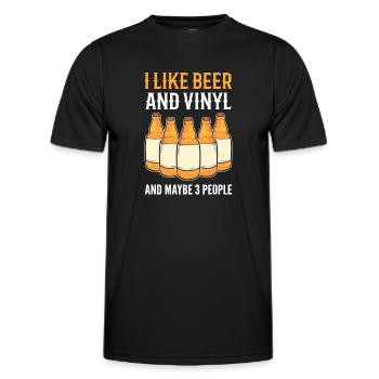 J’aime la bière et le vinyle et peut-être 3 personnes. - T-shirt sport Homme - noir - Devant - AI Model Male 178 dark (178cm)