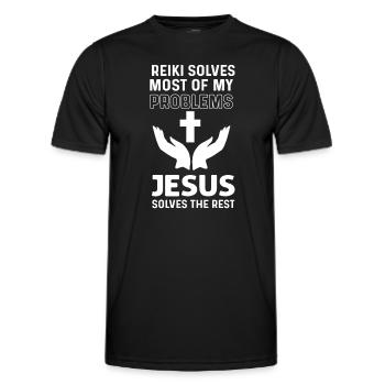 Le Reiki résout la plupart de mes problèmes. Jésus - T-shirt sport Homme - noir - Devant - AI Model Male 178 dark (178cm)
