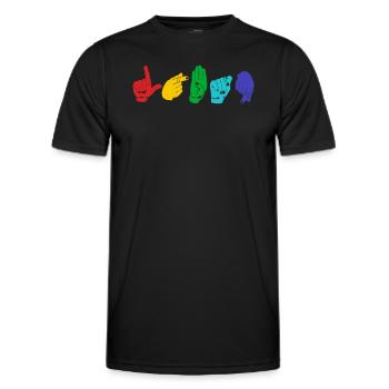 Lgbtq. Asl-bewusstsein. Handzeichensprache. - Männer Funktions-T-Shirt - Schwarz - Vorne - AI Model Male 178 dark (178cm)