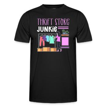 Accro à l’épargne. Magasin de seconde main. Frugal - T-shirt sport Homme - noir - Devant - AI Model Male 178 dark (178cm)