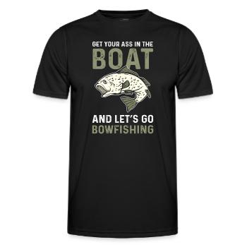 Kegelfisch. Bogenjäger. Lass Uns Bowfishing Gehen - Männer Funktions-T-Shirt - Schwarz - Vorne - AI Model Male 178 dark (178cm)