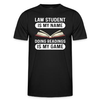 Law student is my name. Reading is my game. - Men's Functional T-Shirt - black - Front - AI Model Male 178 dark (178cm)