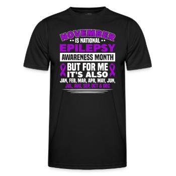 Survivor of epilepsy. Purple band. - Men's Functional T-Shirt - black - Front - AI Model Male 178 dark (178cm)