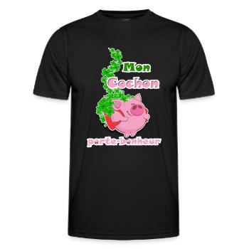 Mon cochon porte-bonheur, LOTO - T-shirt sport Homme - noir - Devant - AI Model Male 178 dark (178cm)