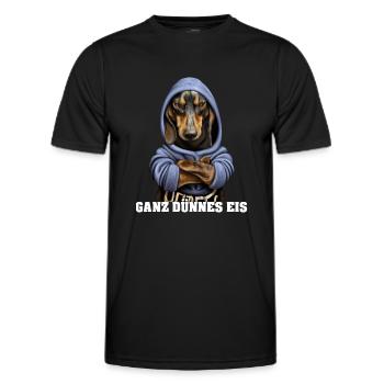Ganz dünnes Eis Dackel Dachshund mit Hoodie - Männer Funktions-T-Shirt - Schwarz - Vorne - AI Model Male 178 dark (178cm)