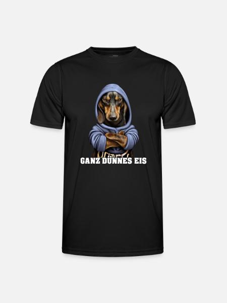 Ganz dünnes Eis Dackel Dachshund mit Hoodie - Männer Funktions-T-Shirt - Schwarz