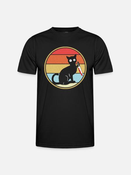 Lustige Katze mit Messer - Männer Funktions-T-Shirt - Schwarz