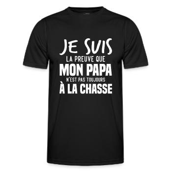La preuve que mon papa pas toujours chasse - T-shirt sport Homme - noir - Devant - AI Model Male 178 dark (178cm)