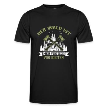 Der Wald Ist Mein Versteck Vor Idioten | Forstwirt - Männer Funktions-T-Shirt - Schwarz - Vorne - AI Model Male 178 dark (178cm)