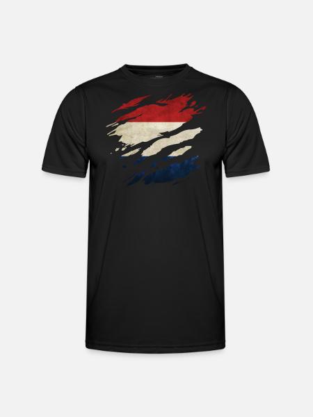 Pays-Bas - Drapeau national, rayures, fissures - T-shirt sport Homme - noir