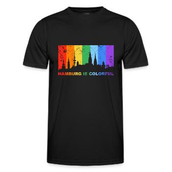 Hamburg is colorful Regenbogen LGBT CSD Gay Pride - Männer Funktions-T-Shirt - Schwarz - Vorne - AI Model Male 178 dark (178cm)