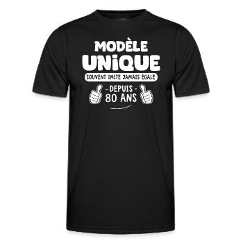 anniversaire 80 ans modèle unique depuis 80 ans - T-shirt sport Homme - noir - Devant - AI Model Male 178 dark (178cm)