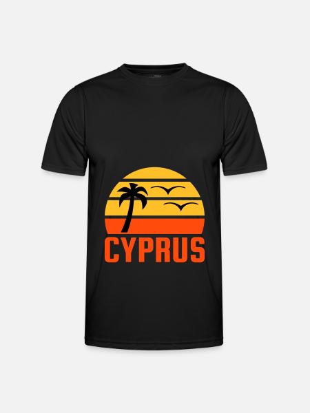 Chypre (demi-soleil, palmier, deux oiseaux) - T-shirt sport Homme - noir