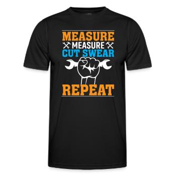 mesurer, mesurer, couper, jurer, répéter - T-shirt sport Homme - noir - Devant - AI Model Male 178 dark (178cm)