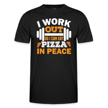 Je m’entraîne pour pouvoir manger de la pizza en paix. - T-shirt sport Homme - noir - Devant - AI Model Male 178 dark (178cm)