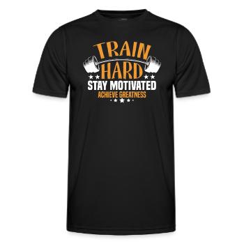 Entraînez-vous dur, restez motivé, atteignez l’excellence. - T-shirt sport Homme - noir - Devant - AI Model Male 178 dark (178cm)