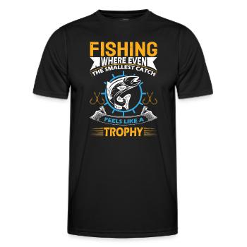 Angeln: Wo sich selbst der kleinste Fang anfühlt - Männer Funktions-T-Shirt - Schwarz - Vorne - AI Model Male 178 dark (178cm)