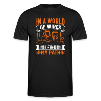 In einer Welt der Drähte finde ich meinen Weg. - Männer Funktions-T-Shirt - Schwarz - Vorne - AI Model Male 178 dark (178cm)