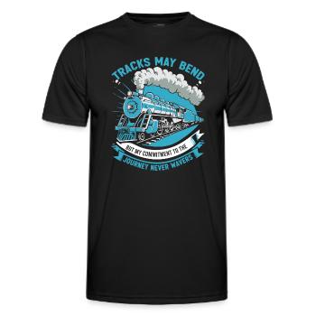 Gleise mögen sich biegen, aber mein Engagement für die Reise - Männer Funktions-T-Shirt - Schwarz - Vorne - AI Model Male 178 dark (178cm)