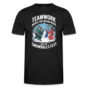 Teamwork macht den Traum wahr – und die Schneebälle - Männer Funktions-T-Shirt - Schwarz - Vorne - AI Model Male 178 dark (178cm)