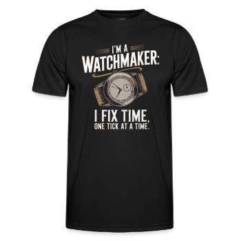 Ich bin ein Uhrmacher: Ich fixiere die Zeit, einen Tick nach dem anderen. - Männer Funktions-T-Shirt - Schwarz - Vorne - AI Model Male 178 dark (178cm)