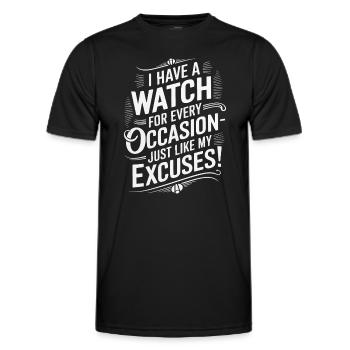 Ich habe für jeden Anlass eine Uhr - genau wie meine Uhr. - Männer Funktions-T-Shirt - Schwarz - Vorne - AI Model Male 178 dark (178cm)