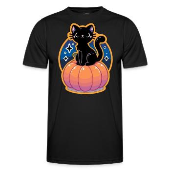 Die Katze und der Kürbis - Männer Funktions-T-Shirt - Schwarz - Vorne - AI Model Male 178 dark (178cm)