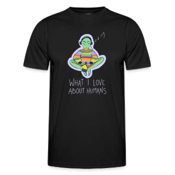 Ce que j’aime dans la conspiration des humains - T-shirt sport Homme - noir - Devant - AI Model Male 178 dark (178cm)