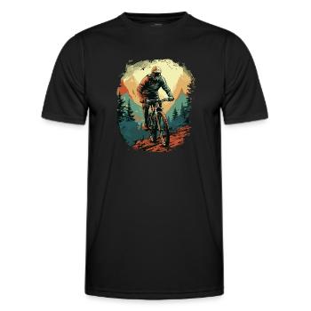 Mountain Bike, Mountain, Bike, Stunt, Forest Terrain - Men's Functional T-Shirt - black - Front - AI Model Male 178 dark (178cm)