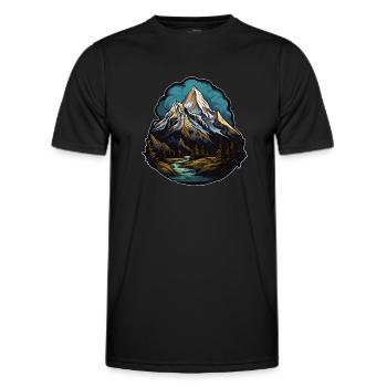 Mountain, Forest, River, Sky, Gloomy, Water, Trees, Summit - Men's Functional T-Shirt - black - Front - AI Model Male 178 dark (178cm)