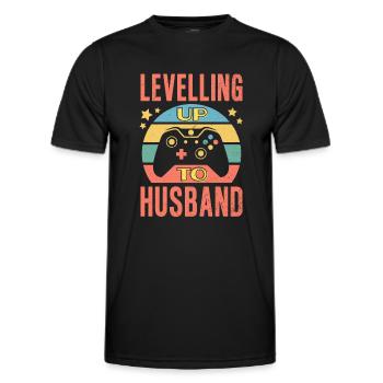 Gamer Ehemann Leveling Up Hochzeit Verlobungsbräutigam - Männer Funktions-T-Shirt - Schwarz - Vorne - AI Model Male 178 dark (178cm)