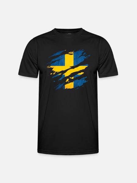 Suède - Drapeau national, rayures, fissures - T-shirt sport Homme - noir