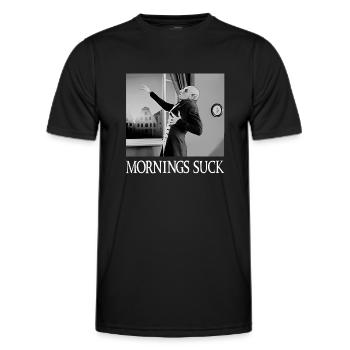 Morgens saugen Lustige Halloween Vampir Wortspiel Grafik - Männer Funktions-T-Shirt - Schwarz - Vorne - AI Model Male 178 dark (178cm)