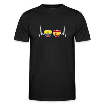 Ecuador Spanien Vintage Herzschlag Flagge - Männer Funktions-T-Shirt - Schwarz - Vorne - AI Model Male 178 dark (178cm)