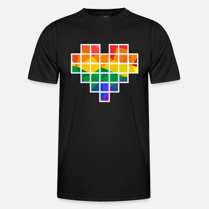 Rainbow Polygon Pixel Heart - Men's Functional T-Shirt - black
