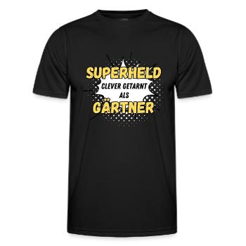 Superheld clever getarnt als Gärtner - Männer Funktions-T-Shirt - Schwarz - Vorne - AI Model Male 178 dark (178cm)