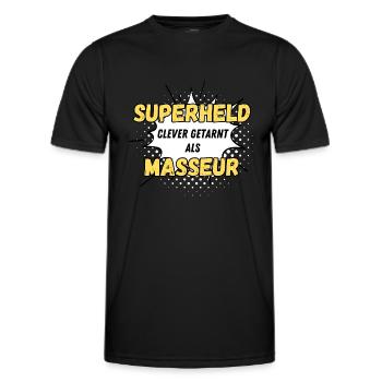 Superheld clever getarnt als Masseur - Männer Funktions-T-Shirt - Schwarz - Vorne - AI Model Male 178 dark (178cm)