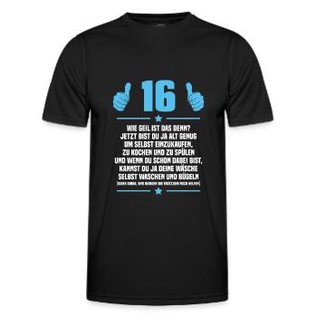 16er Eltern Sohn 16. Geburtstag Geschenkidee - Männer Funktions-T-Shirt - Schwarz - Vorne - AI Model Male 178 dark (178cm)