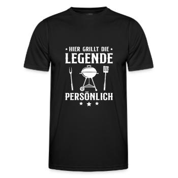 Hier grillt die Legende persönlich - Männer Funktions-T-Shirt - Schwarz - Vorne - AI Model Male 178 dark (178cm)