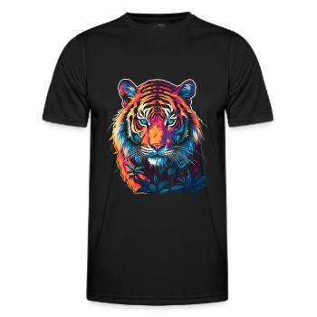 Tiger im Neon-Look - close up - Männer Funktions-T-Shirt - Schwarz - Vorne - AI Model Male 178 dark (178cm)