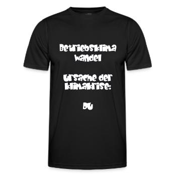 Betriebsklimawandel - Sprüche - Geschenk - Männer Funktions-T-Shirt - Schwarz - Vorne - AI Model Male 178 dark (178cm)