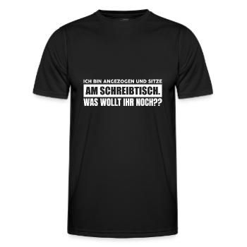 Ich bin angezogen und sitze am Schreibtisch - Männer Funktions-T-Shirt - Schwarz - Vorne - AI Model Male 178 dark (178cm)