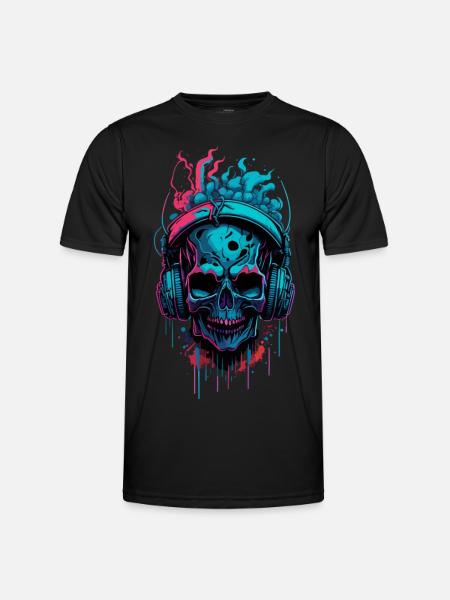 Graffiti Headphone Skull - Männer Funktions-T-Shirt - Schwarz