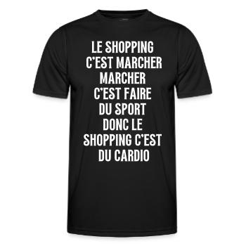 Le shopping fait marcher c'est faire du sport - T-shirt sport Homme - noir - Devant - AI Model Male 178 dark (178cm)