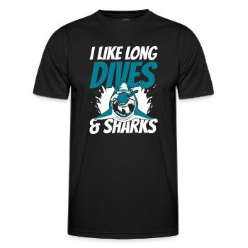 I Like Long Dives And Sharks Diving Mask Diver - Men's Functional T-Shirt - black - Front - AI Model Male 178 dark (178cm)
